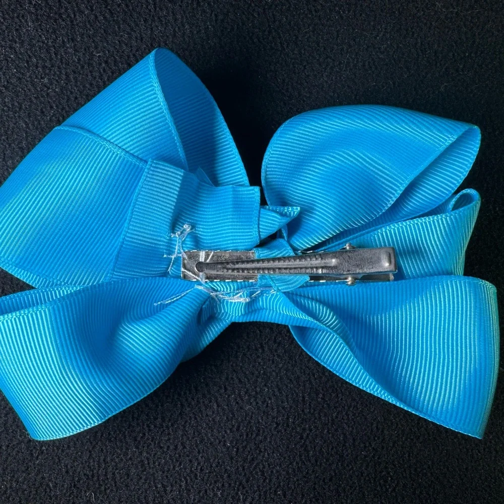 Handmade Aqua Blue with a rhinestone Ribbon Bow for girls New
